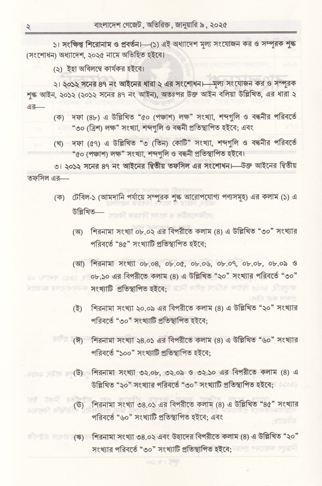 ২০২৫ সালে জারিকৃত অধ্যাদেশসমূহ অধ্যাদেশ ১ থেকে ৮০