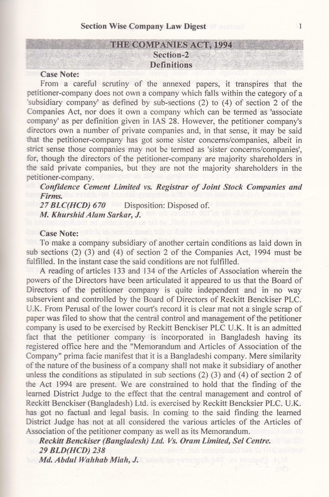 Section Wise Company Law Digest