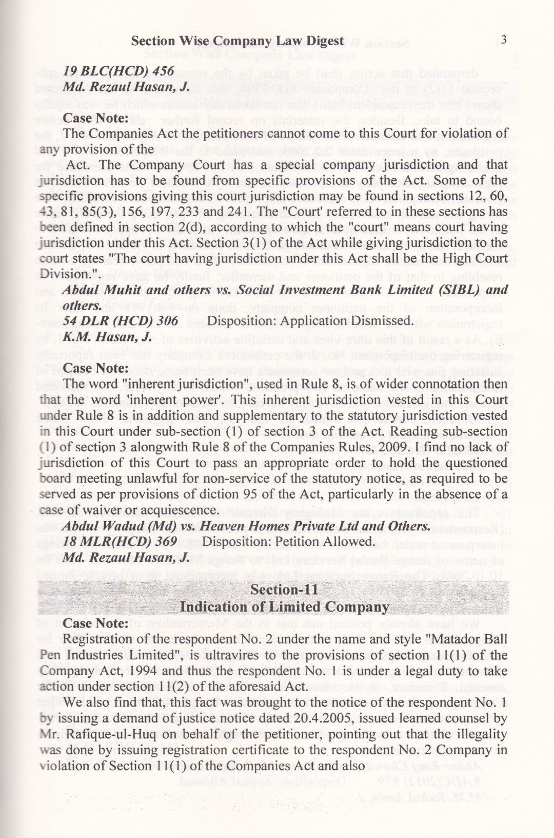 Section Wise Company Law Digest