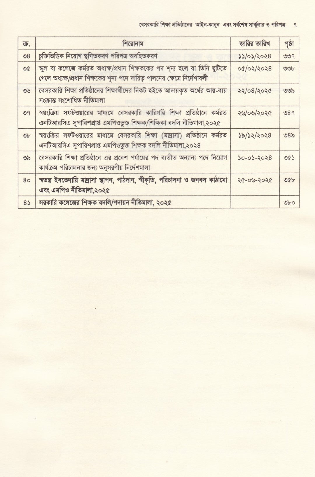 বেসরকারি শিক্ষা প্রতিষ্ঠানের আইন-কানুন এবং সর্বশেষ সার্কুলার ও পরিপত্র