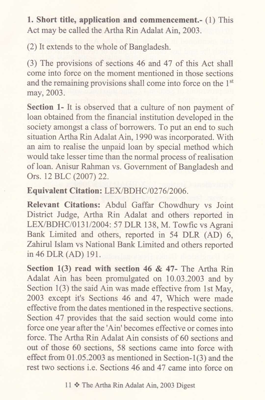 THE ARTHA RIN ADALAT AIN, 2003 DIGEST
