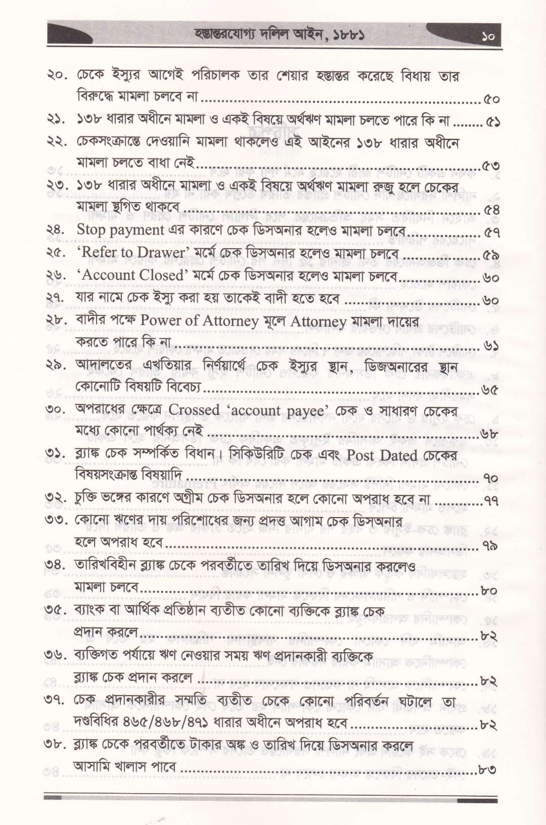 চেক ডিসঅনার মামলার গুরুত্বপূর্ণ বিষয়াবলি