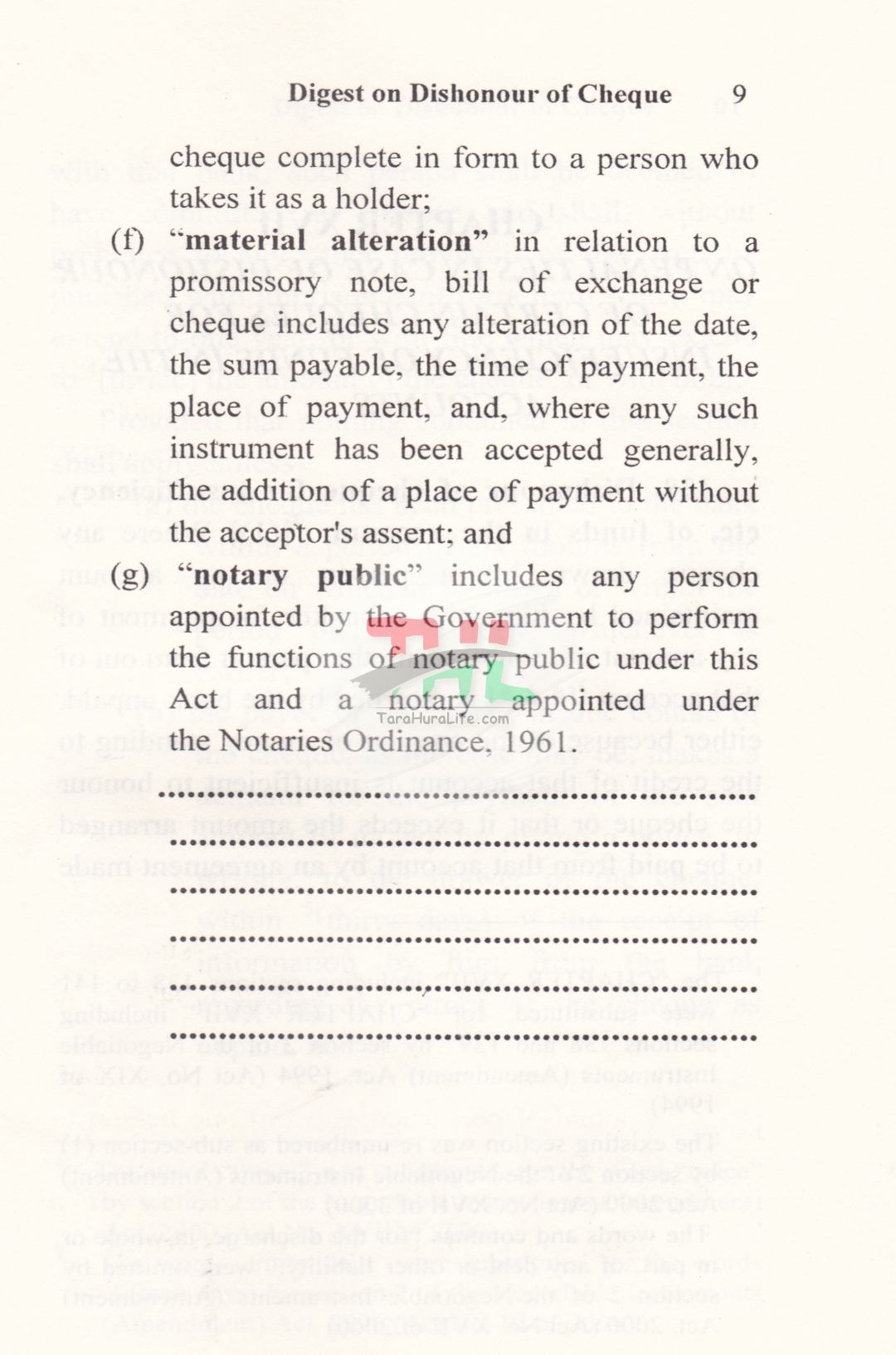 DIGEST ON DISHONOUR OF CHEQUE