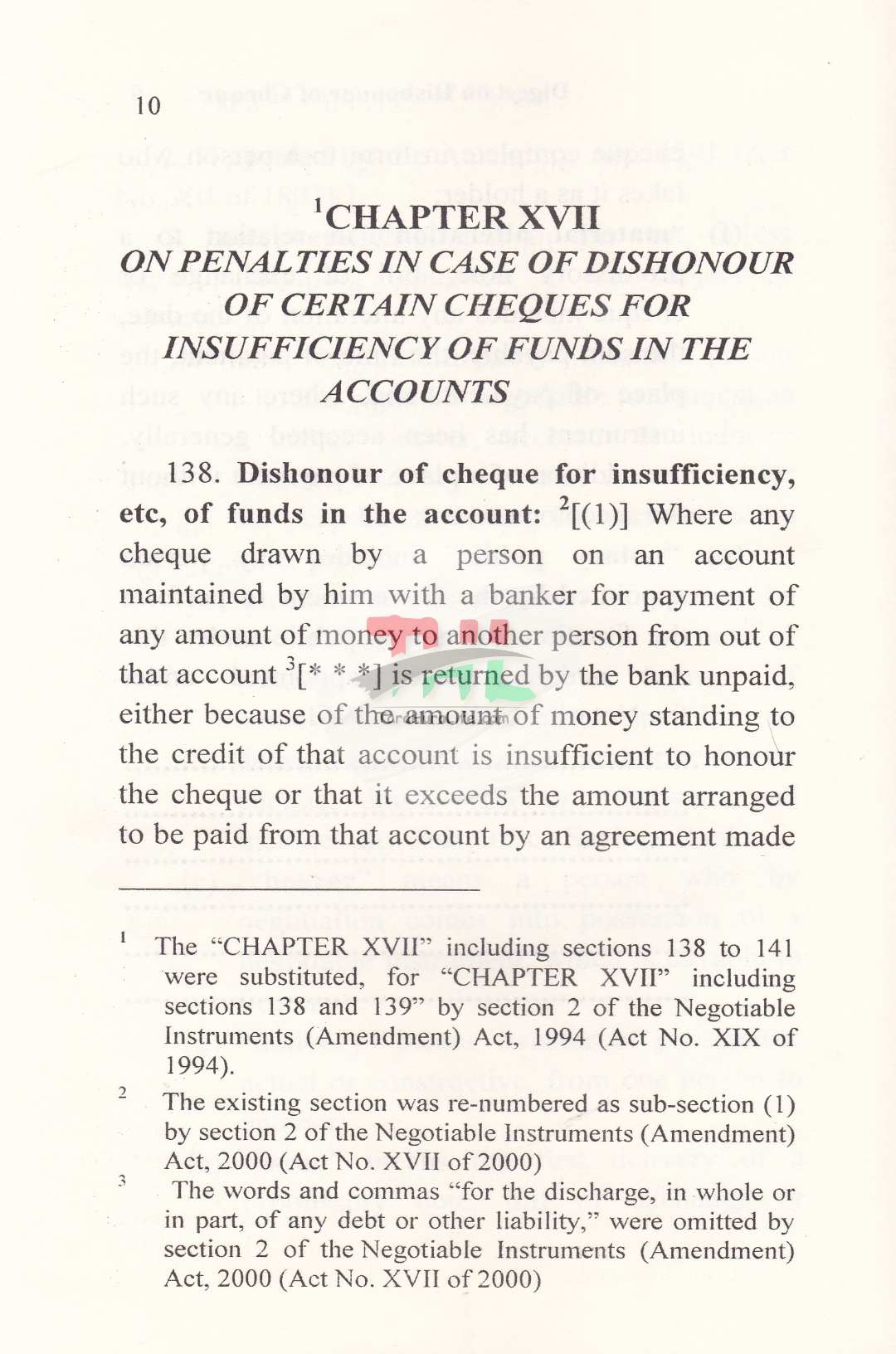 DIGEST ON DISHONOUR OF CHEQUE