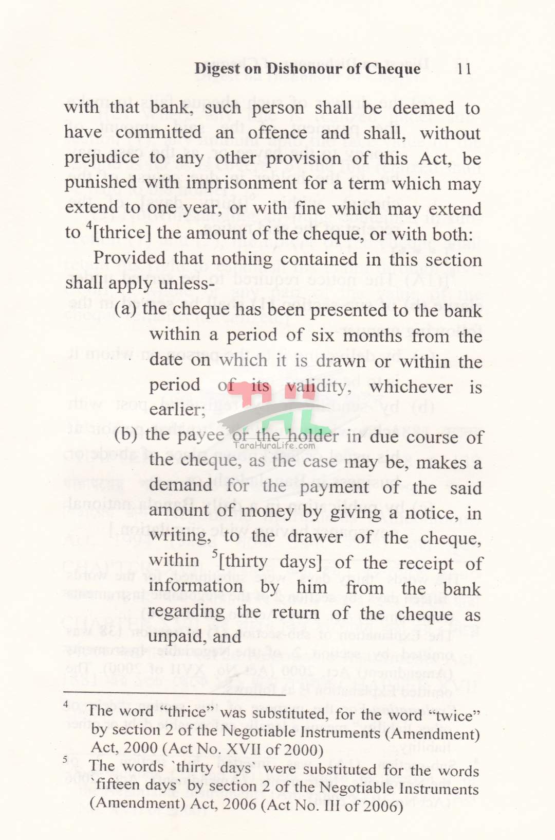 DIGEST ON DISHONOUR OF CHEQUE