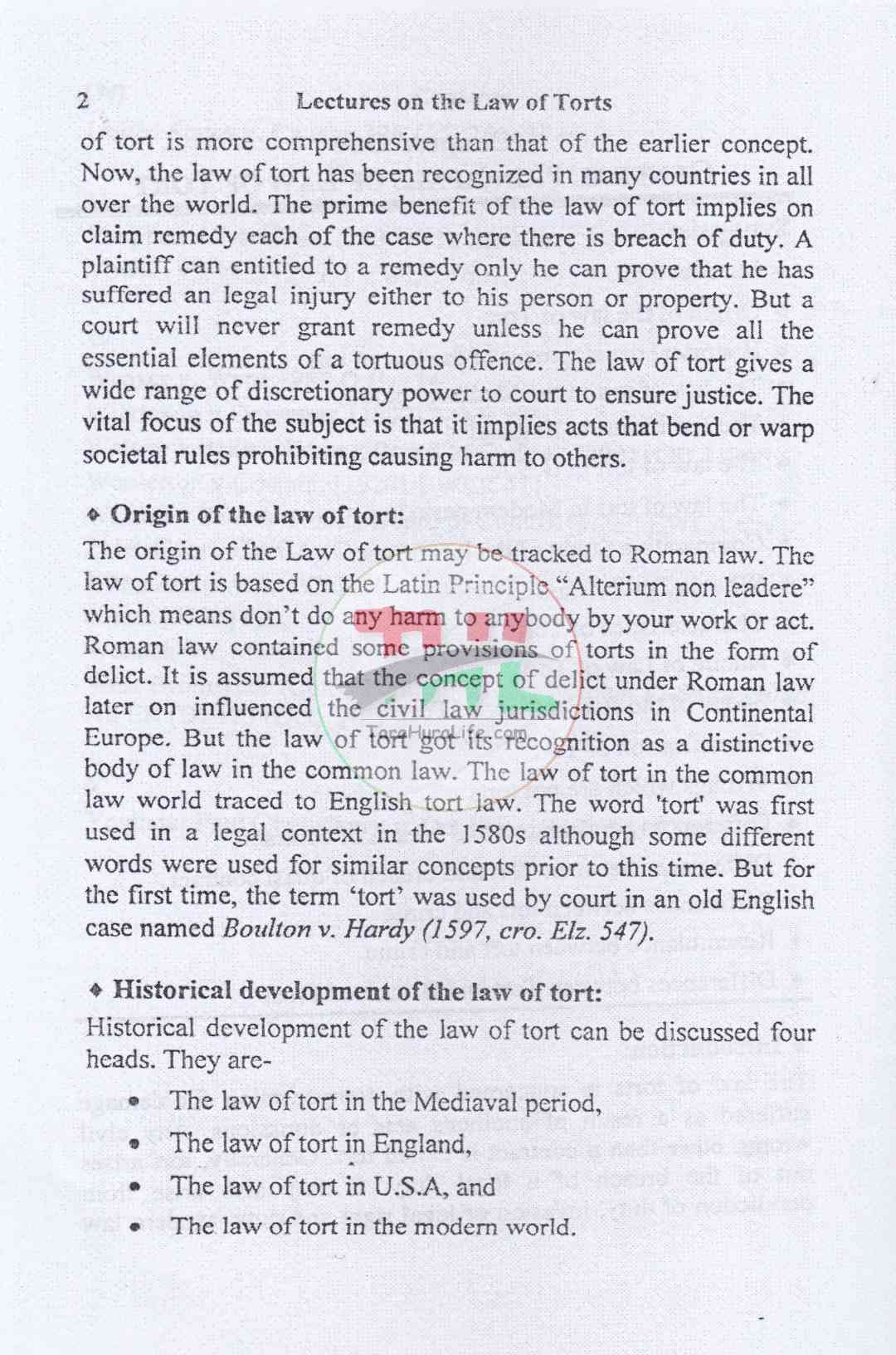 Lectures on The Law of Torts
