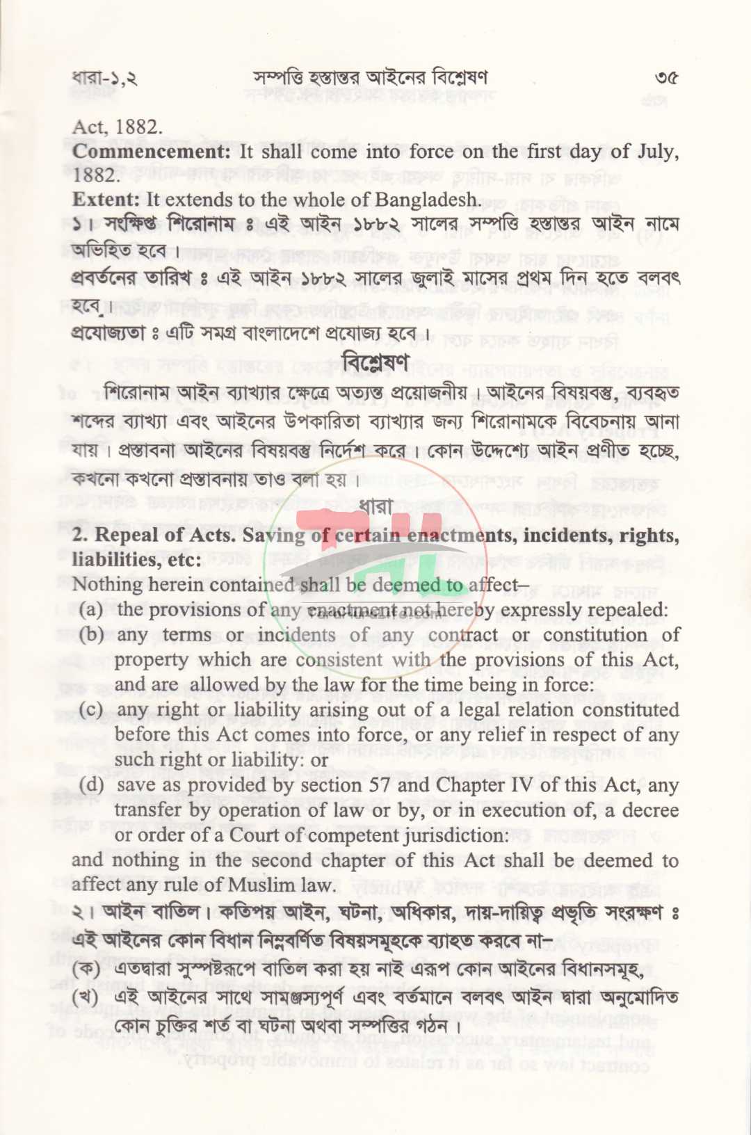 সম্পত্তি হস্তান্তর আইনের বিশ্লেষণ