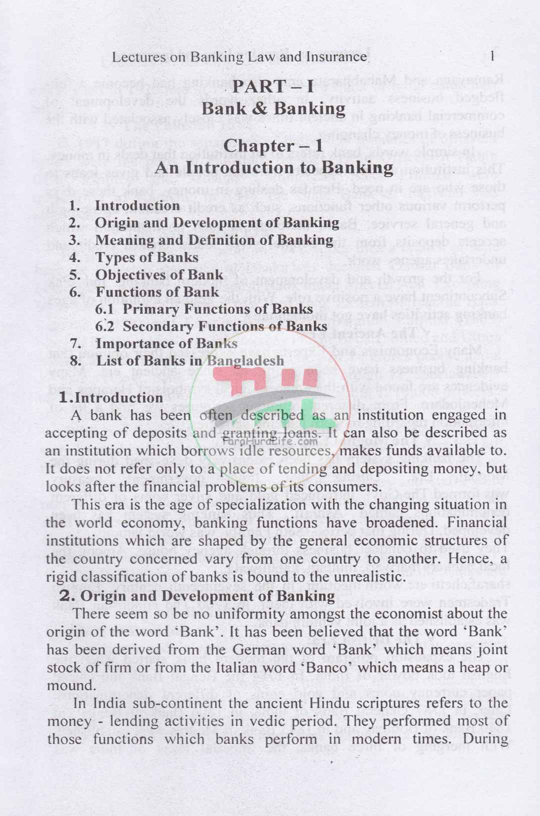 Lectures on Banking Law & Insurance