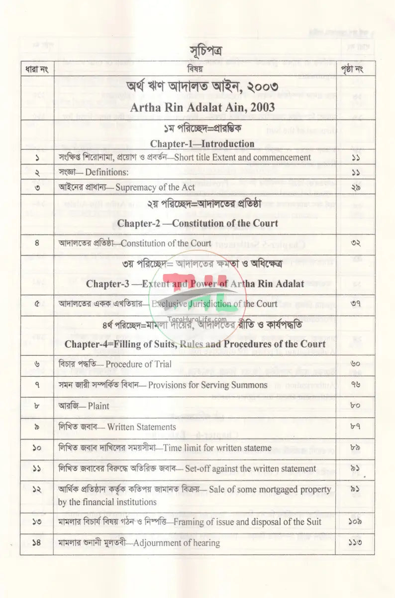অর্থ ঋণ আদালত আইন Law Books