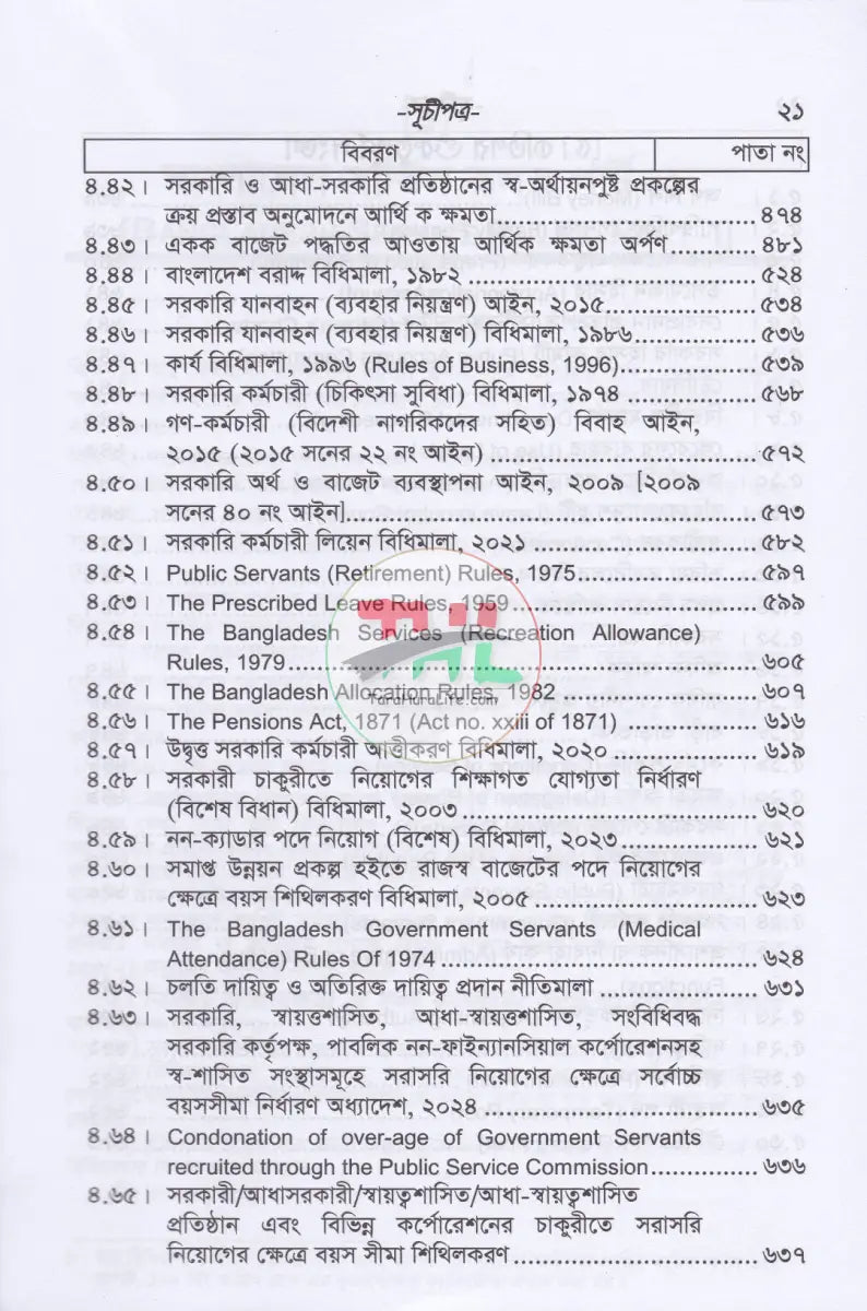 বাংলাদেশ সার্ভিস রুলস (বিএসআর পার্ট-১ ও পার্ট-২) ফান্ডামেন্টাল রূলস (বাংলা পাঠ) এবং প্রজাতন্ত্রের চাকুরীর আইন সংকলন Law