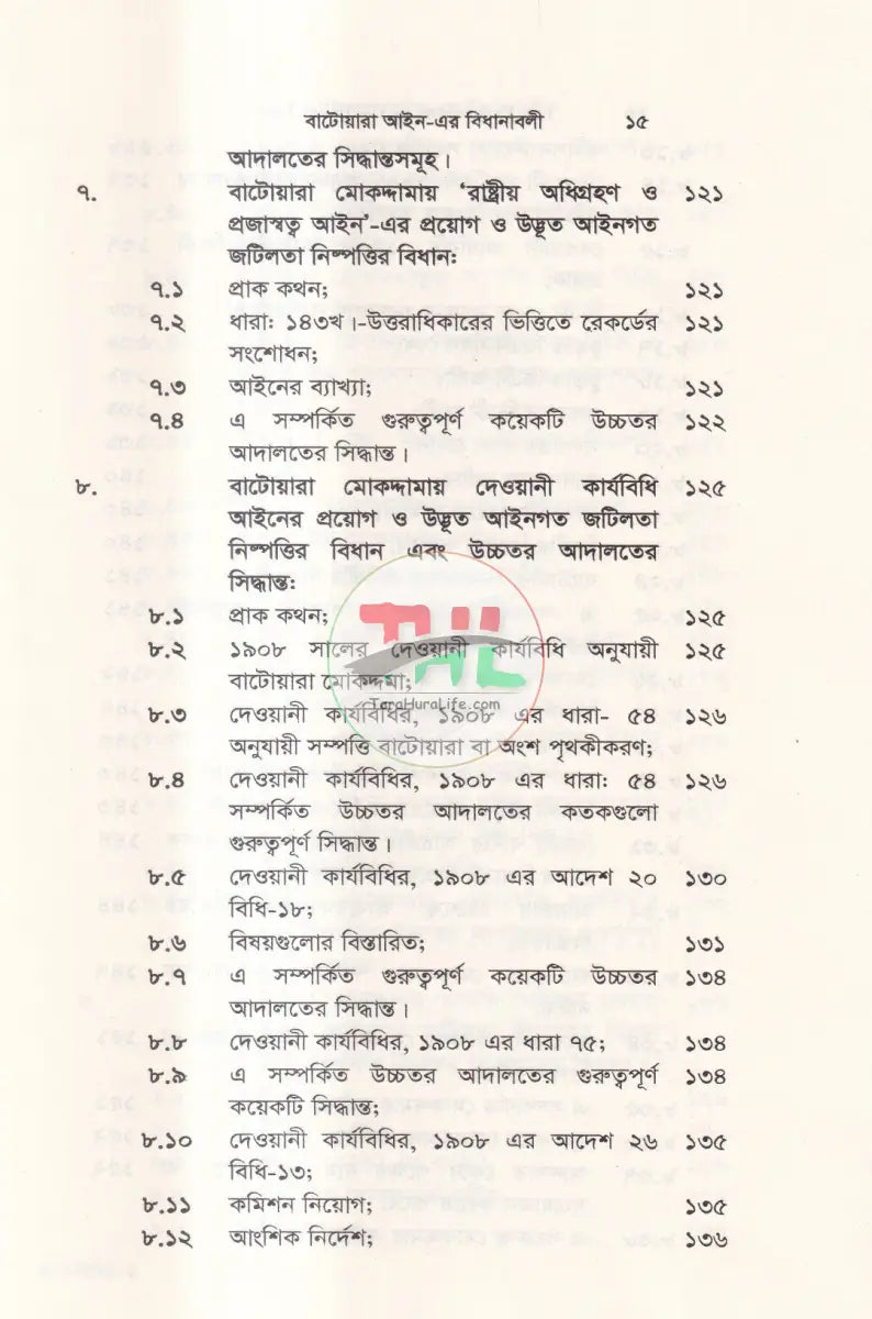 বাটোয়ারা আইন এর বিধানাবলী Law Books
