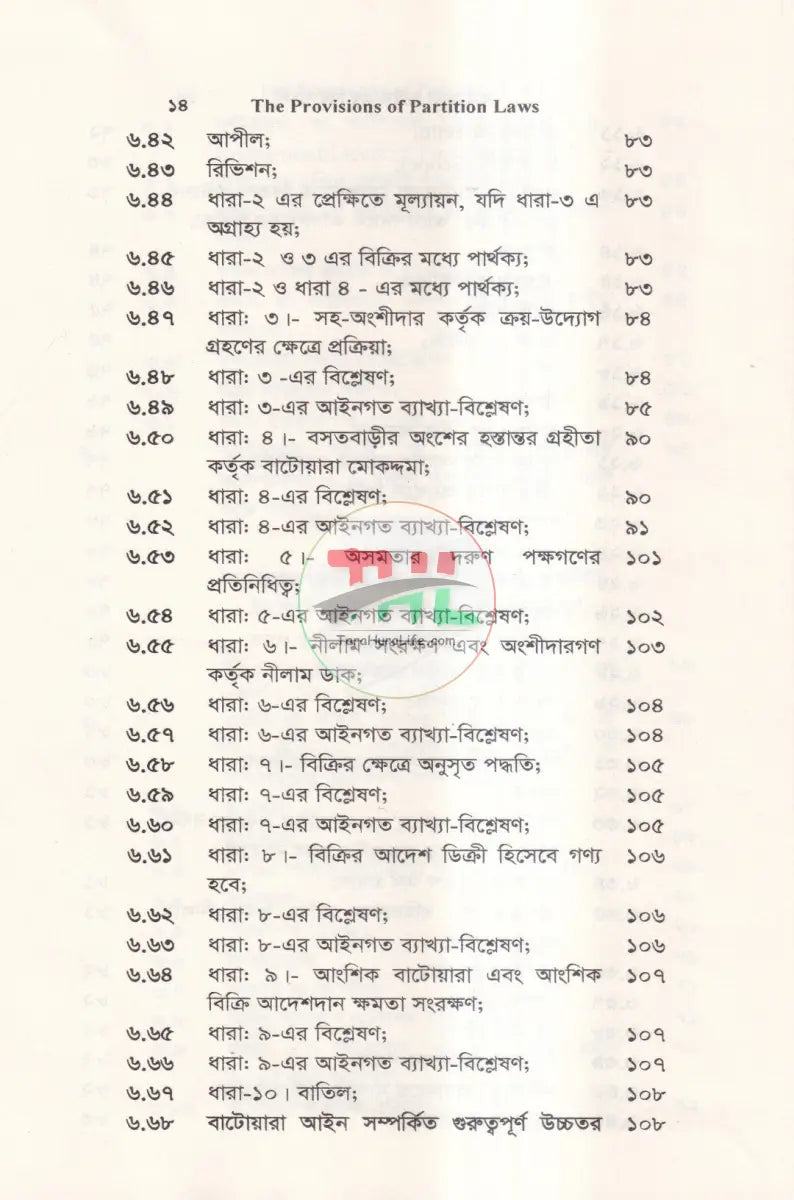 বাটোয়ারা আইন এর বিধানাবলী Law Books