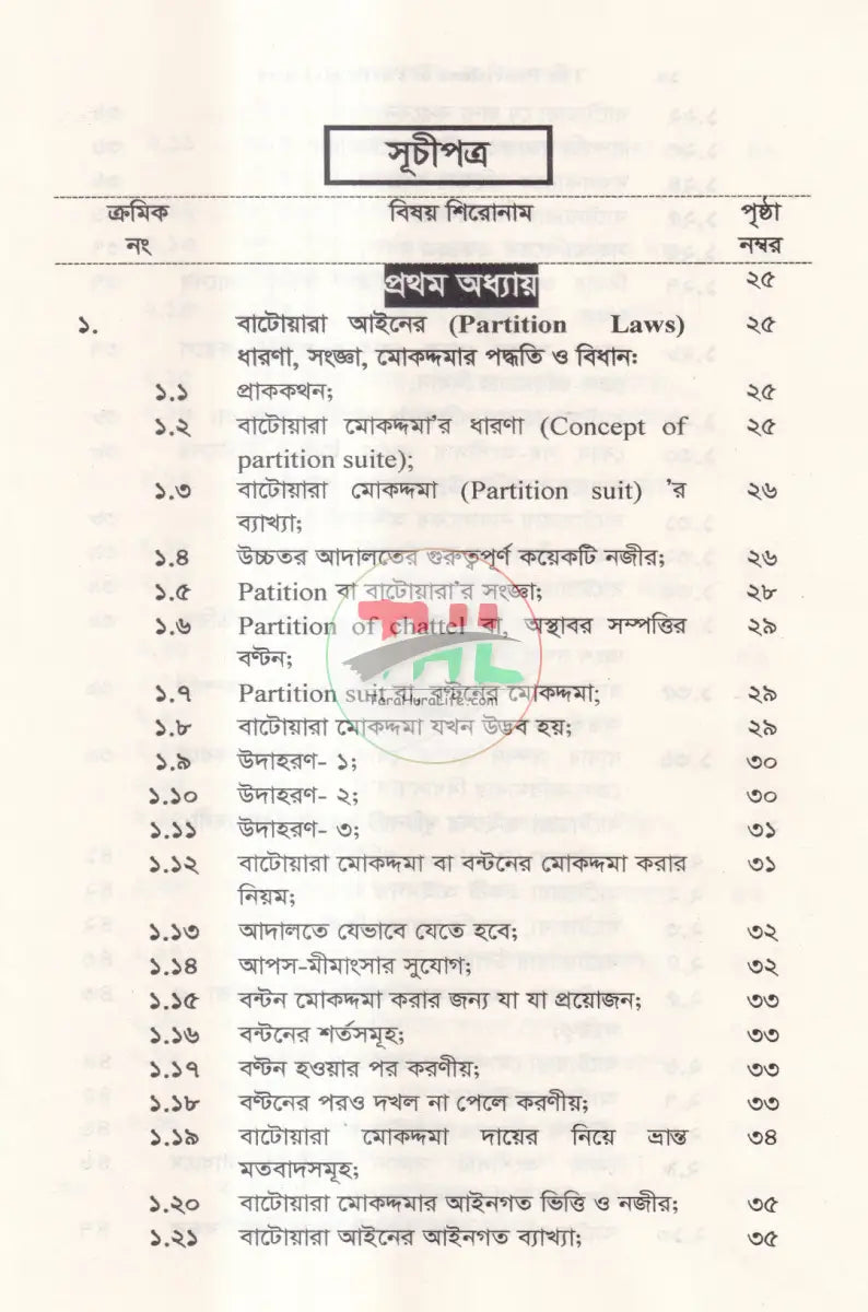 বাটোয়ারা আইন এর বিধানাবলী Law Books