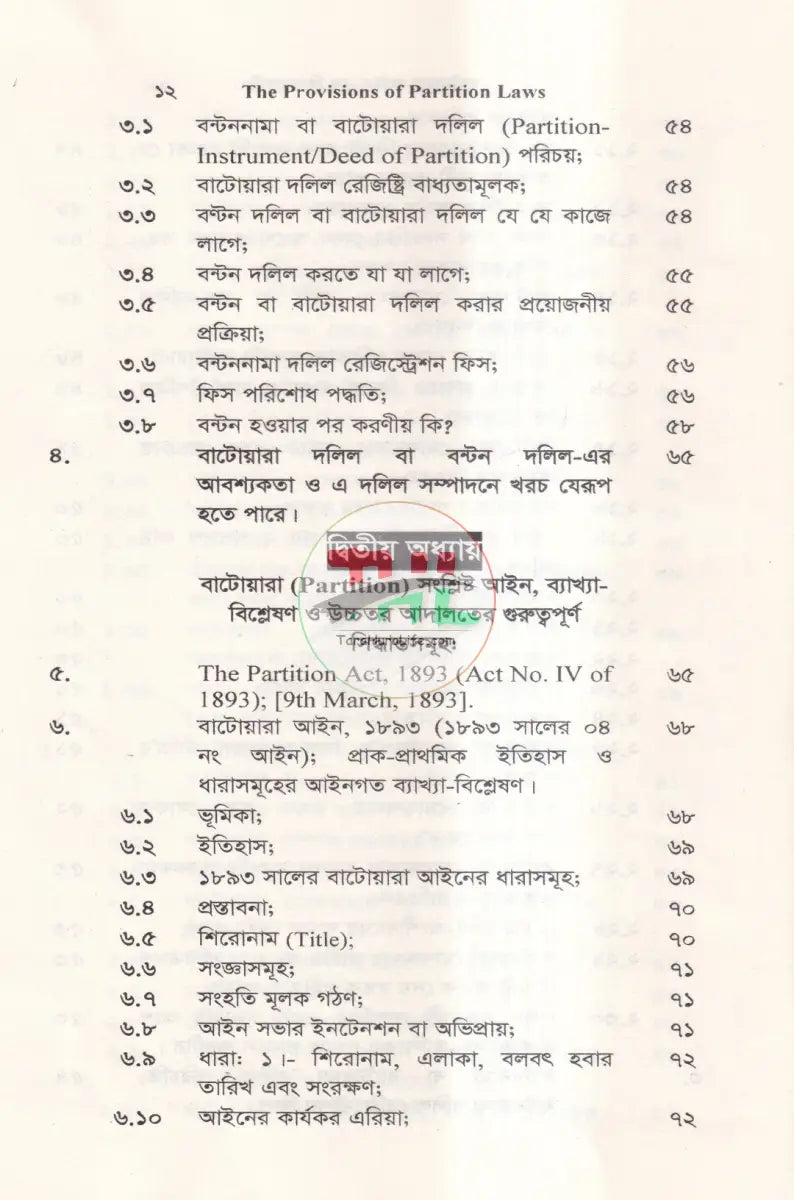 বাটোয়ারা আইন এর বিধানাবলী Law Books