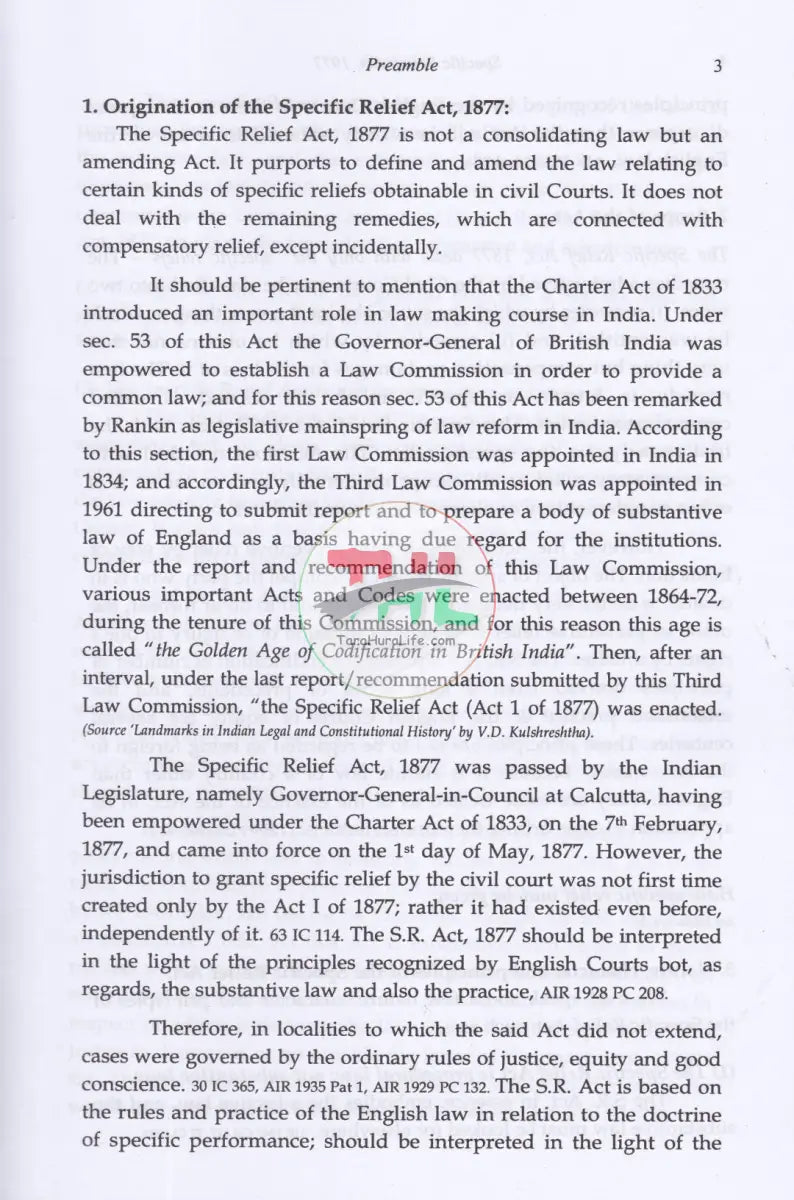 COMMENTARIES ON THE SPECIFIC RELIEF ACT 1877 Law Books