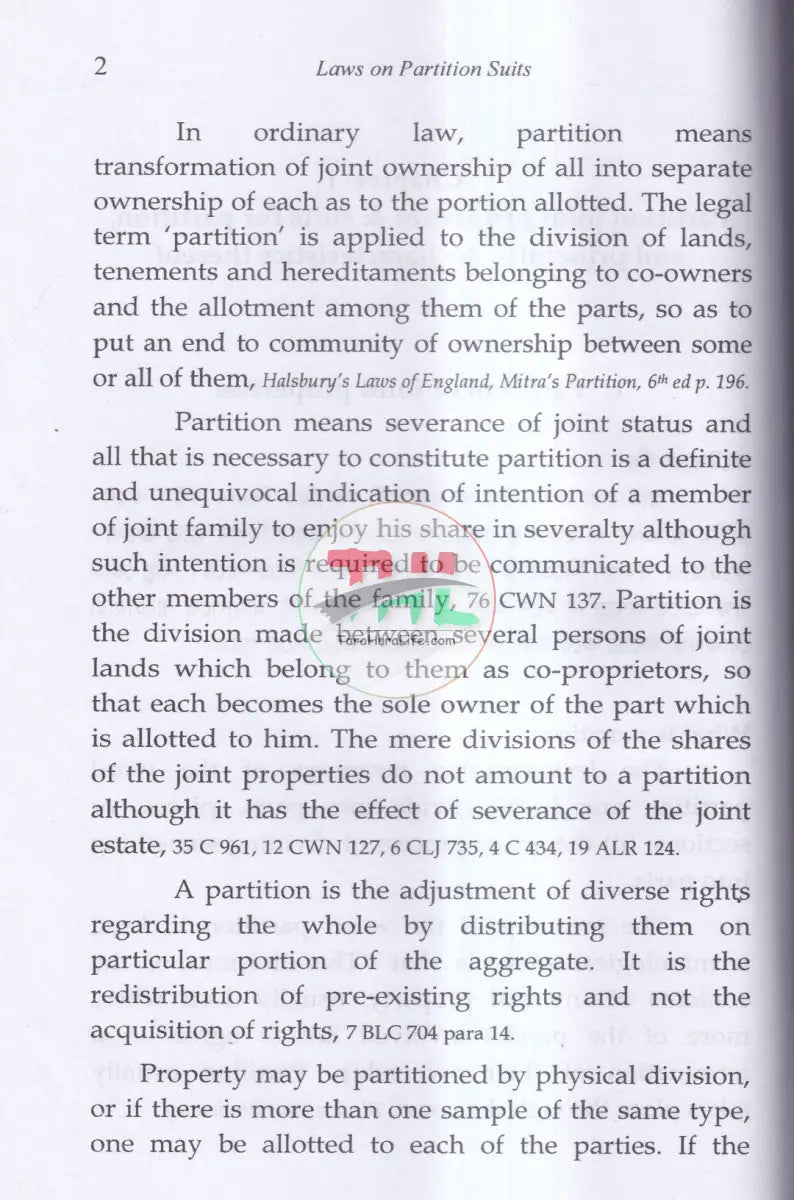 Laws on Partition Suits বাংলায় সংক্ষিপ্ত আলোচনা এবং নমূনা আরজিসহ Law Books