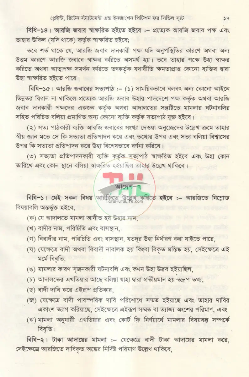 প্লেইন্ট,রিটেন স্ট্যাটমেন্ট এন্ড ইনজাংশন পিটিশন ফর সিভিল স্যুট Law Books