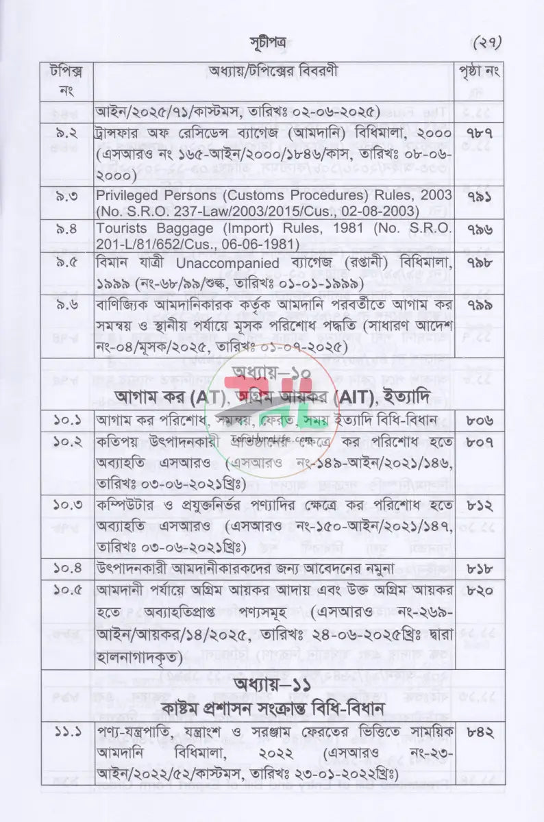 শুল্ক SRO বুকলেট ২০২৫ ২০২৬ Law Books