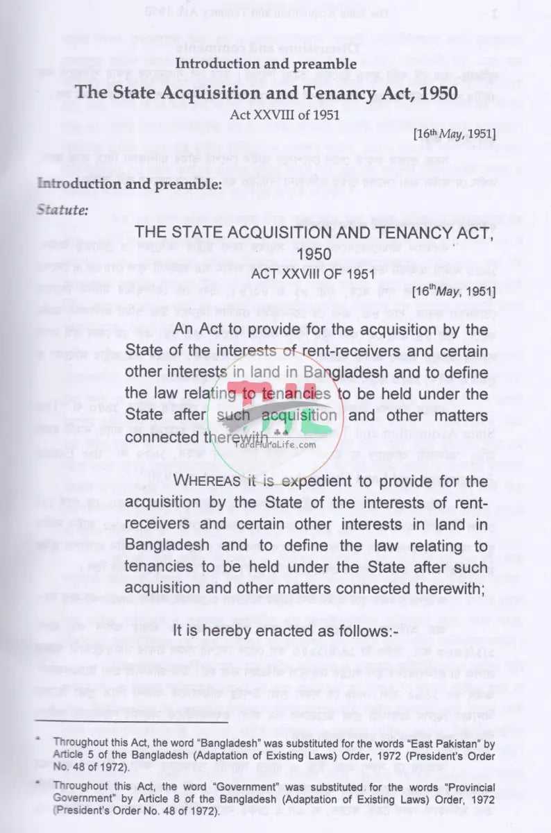 The State Acquisition and Tenancy Act,1950;& Land Survey Tribunal & Appellate Tribunal Law Books