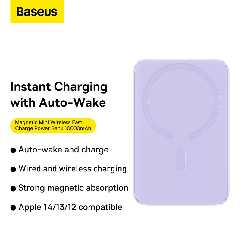 Baseus Magsafe 10000mAh Magnetic Wireless Fast Charge Power Bank 20W With 60W Type-C Cable – Purple